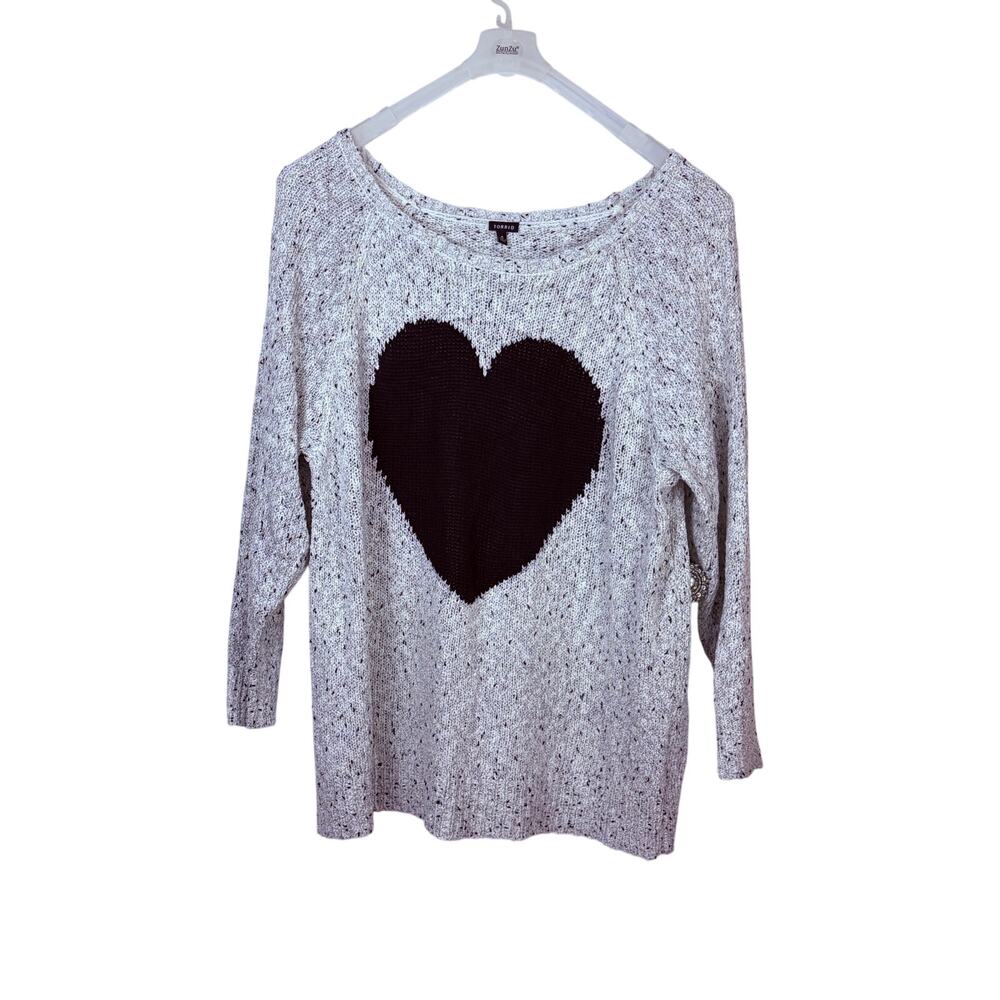 Torrid Heart Sweater Grey Black Cozy Knit Size 4x Plus
